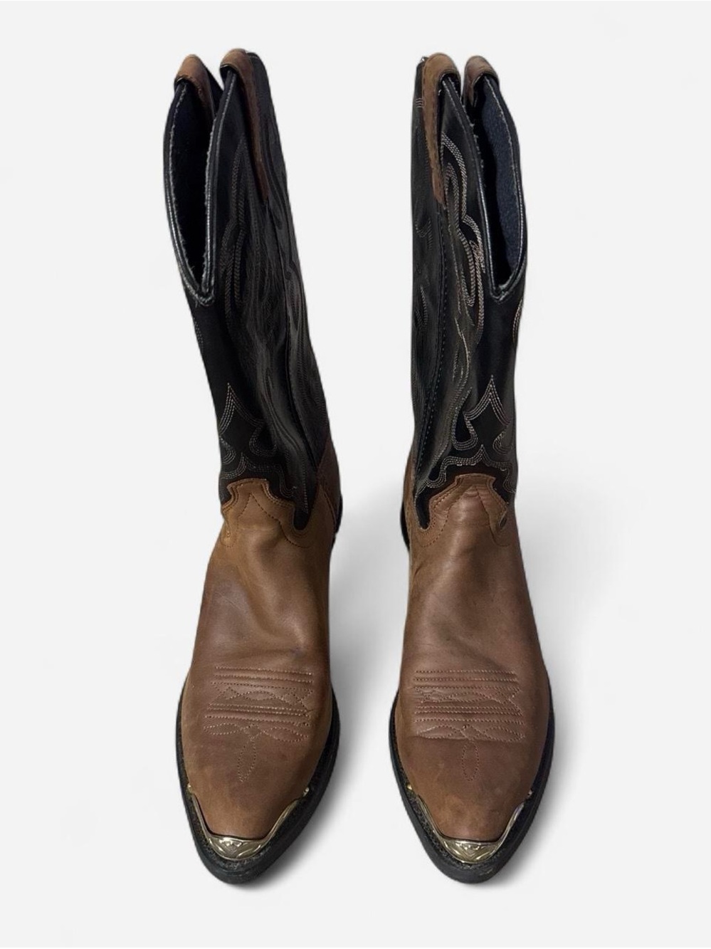 Vintage Texas Brand, Made in USA, Two-Tone Brwn & Black Western Boots